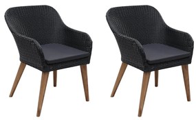 vidaXL Cadeiras de exterior c/ almofadões 2 pcs vime PE preto