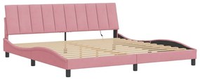 Estrutura de cama c/ luzes LED 200x200 cm veludo rosa
