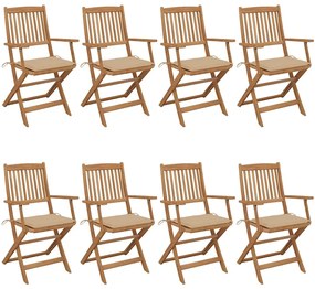 vidaXL Cadeiras de jardim dobráveis 8 pcs c/ almofadões acácia maciça