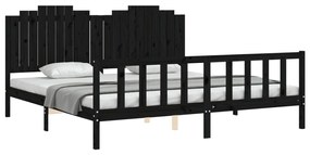 Estrutura de cama com cabeceira 200x200 cm madeira maciça preto