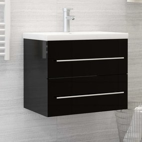 vidaXL Armário + lavatório embutido derivados madeira preto brilhante