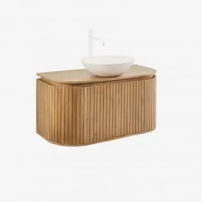 Conjunto De Móvel De Casa De Banho Suspenso Em Madeira De Manga Analis Madeira De Manga & Cimento Redondo Branco Ø40 Cm Zavion & Sem Espelho - Sklum