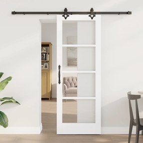 Conjunto de Porta Deslizante vidaXL com Hardware 'ORKDAL'Madeira Sólida e Vidro Branco