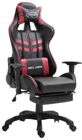 vidaXL Cadeira de gaming c/ apoio pés couro artificial vermelho tinto