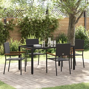 Conjunto de Jantar para Jardim vidaXL de 5 Peças Preto Rattan Poli