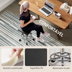 Banco Giratório com Rodas Altura Regulável 50-66 cm Assento Estofado em Imitação de Couro  34x34x50-66 cm Preto