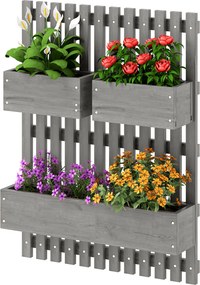 Floreira de parede 60 x 16 x 80 cm para horta com 3 vasos removíveis em madeira maciça, tecido não tecido, cinzento