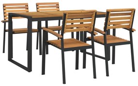 Conj. jantar p/ jardim 5 pcs madeira de acácia maciça e metal