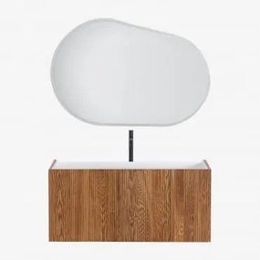 Conjunto De Móvel De Casa De Banho Suspenso 120x50 Cm Em Madeira Com Lavatório Integrado Fiore Castanho Fresno & Oval Led E - Sklum