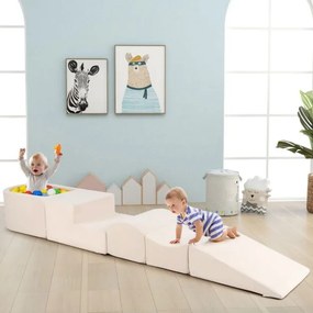 Conjunto infantil de 5 peças para trepar e fazer rampas Blocos de construção em esponja com piscina de bolas Cobertura lavável Criativo Bege