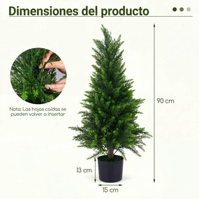 Conjunto de 2 árvores artificiais de cedro de 90 cm, cipreste perene realista em vaso de cimento, para interior, exterior, alpendre, entrada e sala Ve