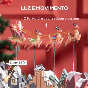 Cidade Natalícia Cena de Decoração Natalícia Iluminada com Luzes LED Árvore de Natal Pai Natal e Renos Decoração de Natal de Mesa 38,5x20,5x33cm Multi