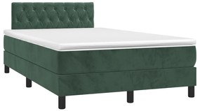 Cama box spring c/ colchão/LED 120x200 cm veludo verde-escuro