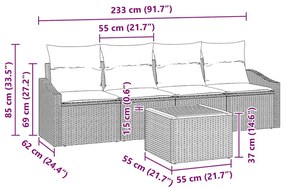 Conjunto de Sofás de Jardim 5 pcs Bege, branco 55 x 55 x 37 cm