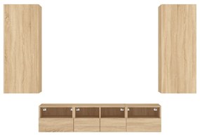 5 pcs móveis de parede p/ TV derivados madeira carvalho sonoma