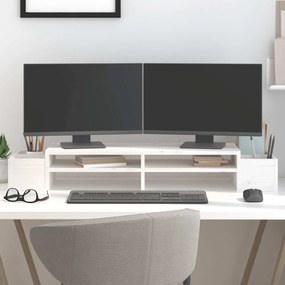 vidaXL Suporte para monitor 100x27,5x15 cm madeira pinho maciça branco
