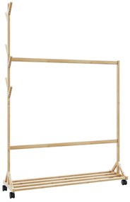 Cabide com ganchos e rodas 100x35x157 cm bambu