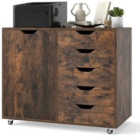 Cômoda com 5 gavetas, porta e prateleira ajustável - preta