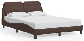 Estrutura cama c/ luzes LED 140x200cm couro artificial castanho