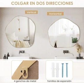 Espelho de parede irregular com moldura de metal para sala de estar 75,5 x 70 cm dourado