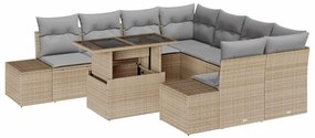 Conjunto de Sofá de Jardim 9 Peças com Almofadas Bege em Rattan Sintét