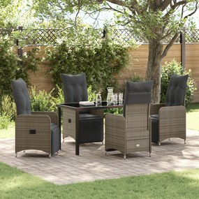 vidaXL Conjunto de Jantar Jardim 5 Peças com Almofadas Cinza Rattan Poliéster