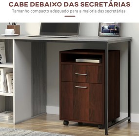 Bloco de Gavetas com Rodas Gaveta Compartimento Porta Arquivador Móvel para Escritório 40x35x60 cm Castanho Escuro