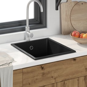 vidaXL Pia de Cozinha com Furo para Transbordamento em Granito Preto