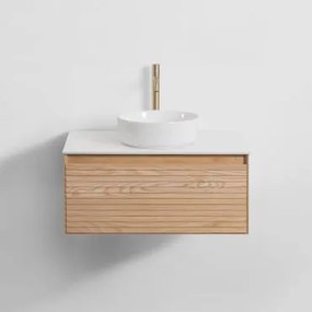 Conjunto De Móvel De Casa De Banho Em Madeira De Freixo Tedrik Castanho Fresno & Cerâmica Redonda Branca Ø40 Cm Lenka & Sem - Sklum