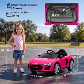 Carro Elétrico Infantil 2 a 5 anos Audi R8 Spider 12 V com Comando 2,4 GHz 2 Motores Arranque Suave e Suspensão Traseira Rosa