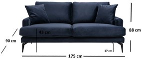 Sofá de 2 Lugares Papira – Azul Marinho – 175x90x88 cm