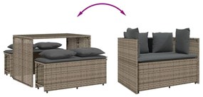 3 pcs conjunto de jantar p/ jardim c/ almofadões vime PE cinza