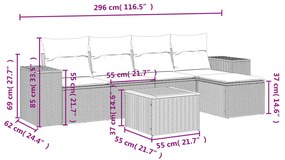 6 pcs conjunto sofás de jardim c/ almofadões vime PE preto
