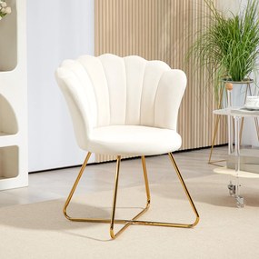 Poltrona em forma de concha, cadeira de Toucador, poltrona em veludo, poltrona de sala com pés em aço, 69 x 64 x 80 cm, creme