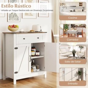 Aparador Armário Despensa de Cozinha 80 x 40 x 92 cm com Portas Gaveta e Prateleira Ajustável Branco