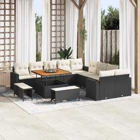 Conjunto de Sofá de Jardim vidaXL 13 Peças com Almofadas Preto Polirat