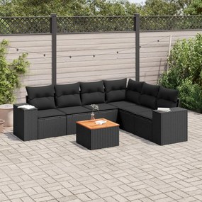 7 pcs conjunto de sofás p/ jardim c/ almofadões vime PE preto