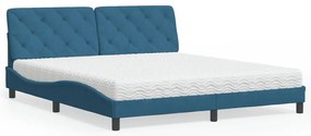vidaXL Cama com colchão 180x200 cm veludo azul