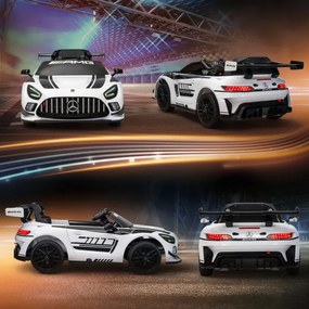 Carro Elétrico para Crianças Mercedes-AMG GT3 Evo12V com Controlo Remoto 2,4G e Motor Duplo 115x66x44 cm Branco
