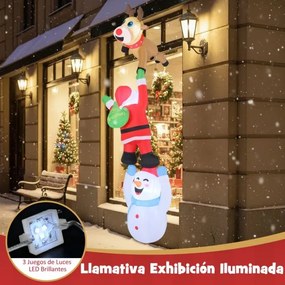 Decoração natal insuflável suspensa com Pai Natal, rena e boneco de neve pré-iluminada com luzes LED  308 cm Multicolorida