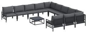 Conjunto de Sofá de Jardim 12 pcs Cinzento-escuro Aço