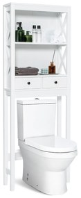 Armário Casa de banho de arrumação sobre a sanita Organizador com calha regulável 2 prateleiras Gaveta economizadora de espaço 60 x 20 x 165,5 cm Branco
