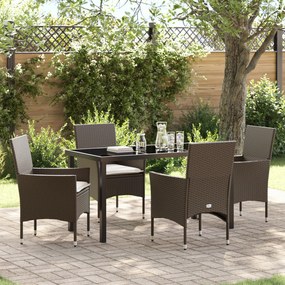 vidaXL Conjunto de Jantar de Jardim de 5 Peças com Almofadas Rattan Sintético Castanho