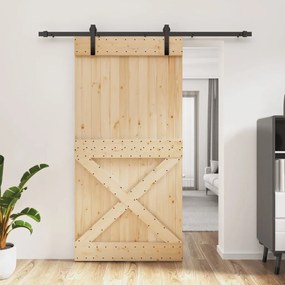 vidaXL Porta de correr c/ ferragens 100x210 cm madeira de pinho maciça
