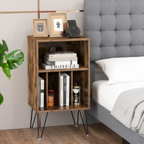 Suporte para discos de 3 níveis Mesa de armazenamento de discos com estação de carregamento Estante 4 divisórias 48 x 40 x 88 cm Castanho rústico