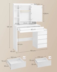 Toucador com espelho LED (BANCO NÃO INCLUIDO) e tomada múltipla 40 x 105 x 145 cm Coleção Kailyn branco