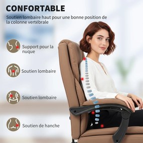 Cadeira de escritório ergonómica, cadeira de escritório com encosto reclinável, altura ajustável, 65 x 67 x 111–119 cm, castanho