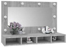 Armário espelhado com LED 90x31,5x62 cm sonoma cinza