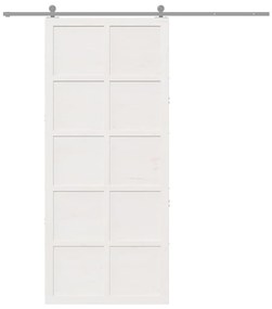 Porta de celeiro Branco 90 x 210 cm Madeira de pinho maciça