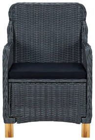 7 pcs conj. jantar exterior c/ almofadões vime PE cinza-escuro
